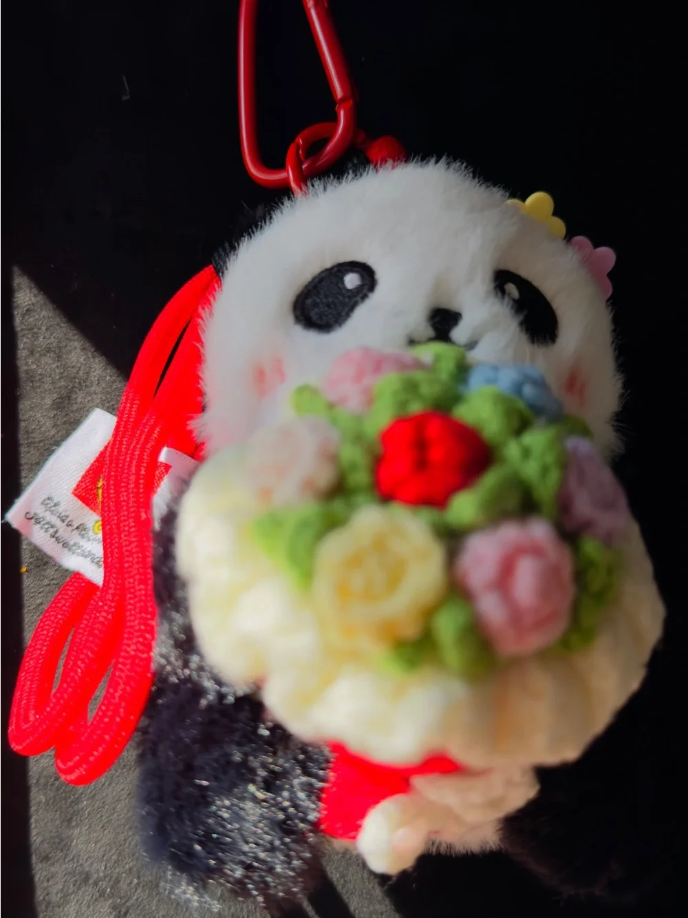 Hand Knitting Plush Panda Bouquet key/Bag Charm - Multicolor